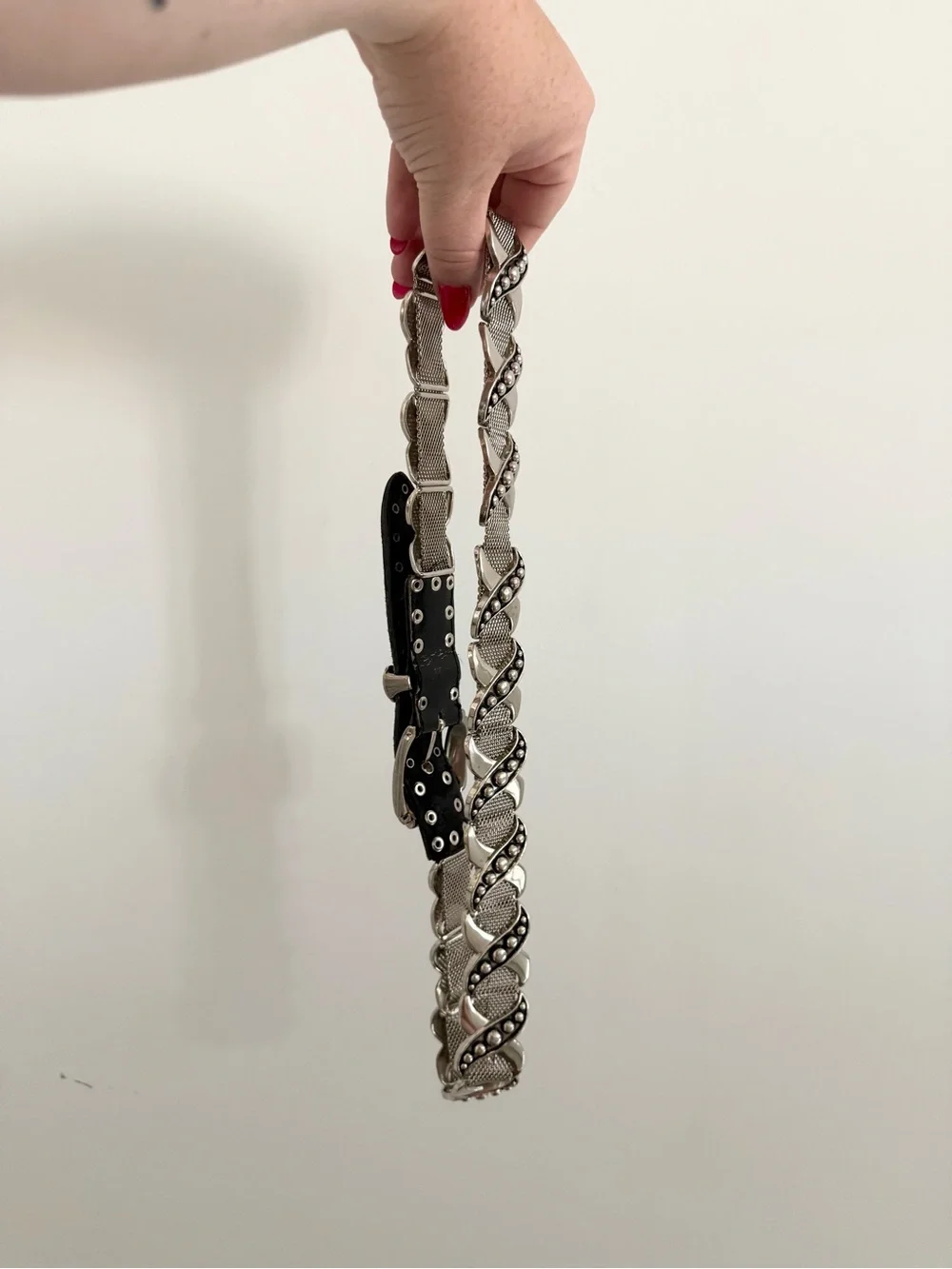 Vintage Y2K Black & Silver Chunky Metal Mesh Belt - Medium / Large - Picture 2 of 3
